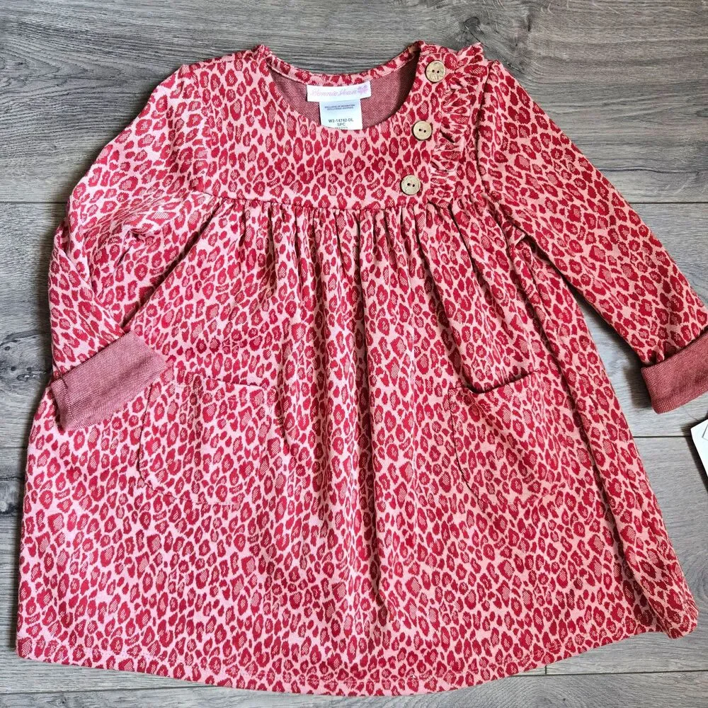 Bonnie Jean Red Leopard Dress Toddler Girl 2T NWT Long Sleeve Animal Print